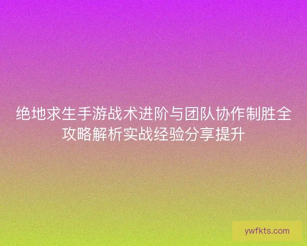 绝地求生手游战术进阶与团队协作制胜全攻略解析实战经验分享提升
